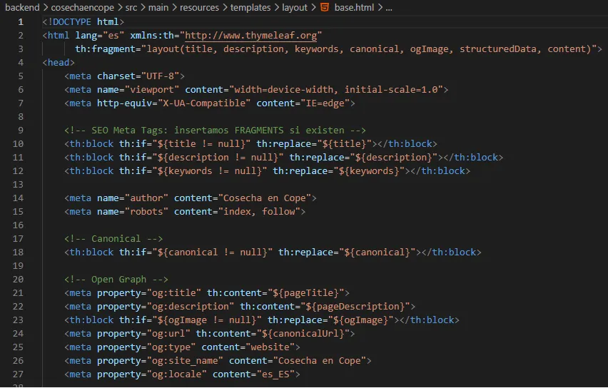 Configuración de SEO técnico en Cosecha en Cope